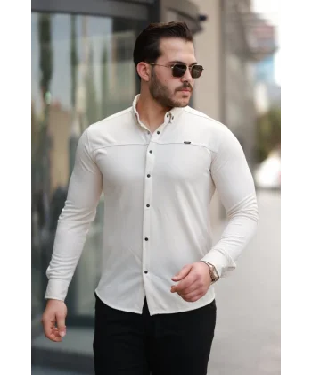 Erkek çıtçıt Düğmeli Dikiş Detaylı Uzun Kollu Gömlek