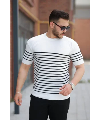 Erkek çizgi Desenli Bisiklet Yaka Kısa Kollu T-sihrt