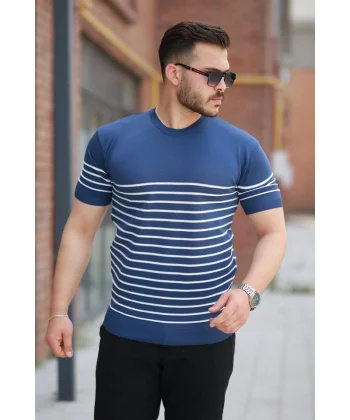 Erkek çizgi Desenli Bisiklet Yaka Kısa Kollu T-sihrt