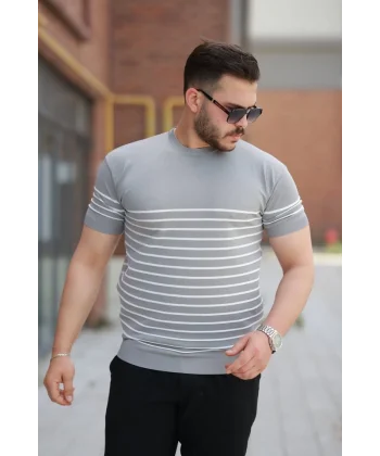 Erkek çizgi Desenli Bisiklet Yaka Kısa Kollu T-sihrt