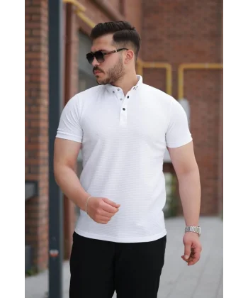 Erkek çizgi Dokulu çıtçıt Yakalı Kısa Kollu T-shirt