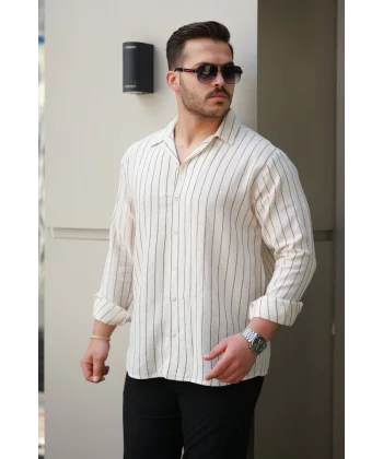 Erkek çizgili Keten Gömlek