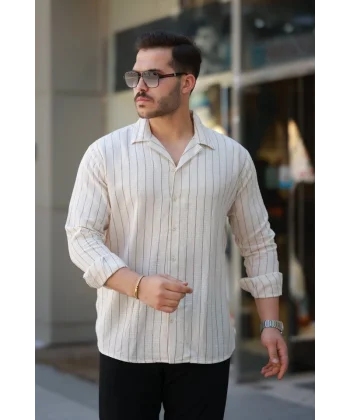 Erkek çizgili Keten Gömlek