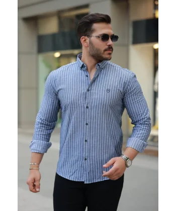 Erkek çizgili Uzun Kollu Gömlek