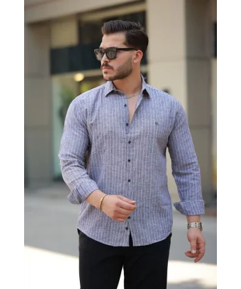 Erkek çizgili Uzun Kollu Gömlek