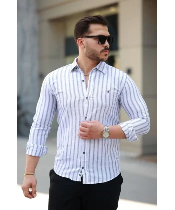 Erkek çizgili Uzun Kollu Gömlek