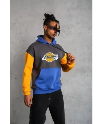 Erkek Çok Parçalı Kapüşonlu Ve Kordon İpli Sweatshirt - Füme