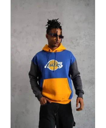 Erkek Çok Parçalı Kapüşonlu Ve Kordon İpli Sweatshirt - Mavi