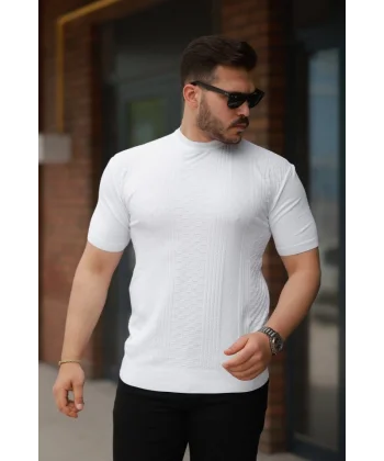 Erkek Desen Dokulu Kısa Kollu Tişört