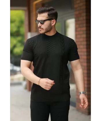 Erkek Desen Dokulu Kısa Kollu Tişört