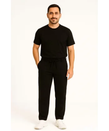 Erkek Diagonel Mikro Dokulu Cepli Pantolon - Siyah