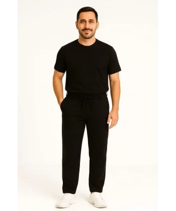 Erkek Diagonel Mikro dokulu Cepli Pantolon - Siyah