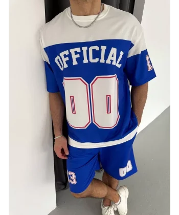 Erkek Dijital Baskılı Şortlu Takım - Mavi