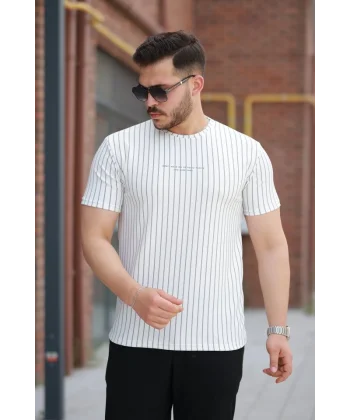Erkek Dikey çizgili Ottoman Kumaş Kısa Kollu T-shirt