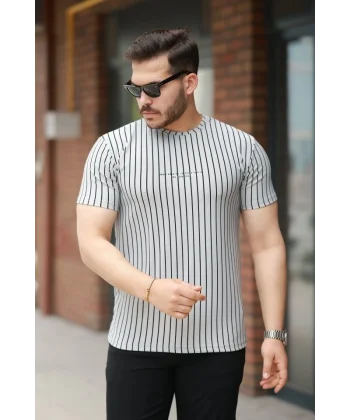 Erkek Dikey çizgili Ottoman Kumaş Kısa Kollu Tişört
