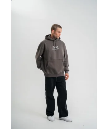 Erkek Double Oversize Kapüşonlu Sweatshirt 3 İplik Pamuklu Göğüs Nakışlı Premium Kalite – Antrasit