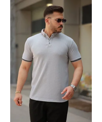 Erkek Düğmeli Yaka Waffle Kumaş Kısa Kollu Tişört