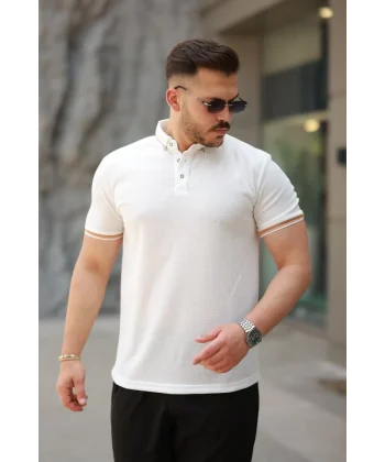 Erkek Düğmeli Yaka Waffle Kumaş Kısa Kollu Tişört