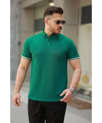 Erkek Düğmeli Yaka Waffle Kumaş Kısa Kollu Tişört