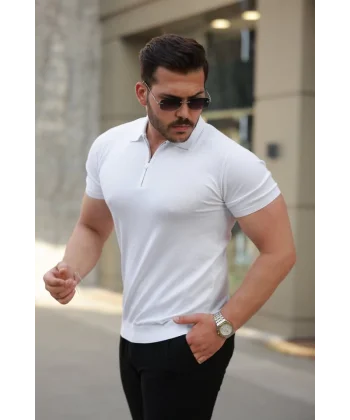 Erkek Fermuar Yakalı Kısa Kollu Tişört
