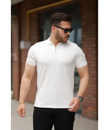 Erkek Fermuarlı Yaka Kısa Kollu Tişört
