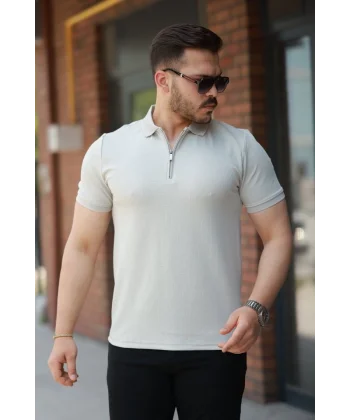 Erkek Fermuarlı Yaka Kısa Kollu Tişört