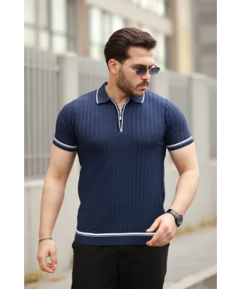 Erkek Fermuarlı Yakalı Kısa Kollu T-shirt