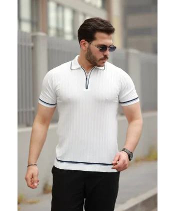 Erkek Fermuarlı Yakalı Kısa Kollu T-shirt