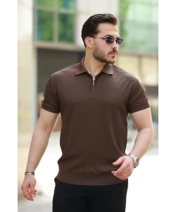 Erkek Fermuarlı Yakalı Kısa Kollu Tshirt