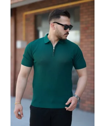 Erkek Fermuarlı Yakalı Kısa Kollu Tshirt