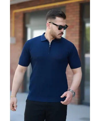 Erkek Fermuarlı Yakalı Kısa Kollu Tshirt