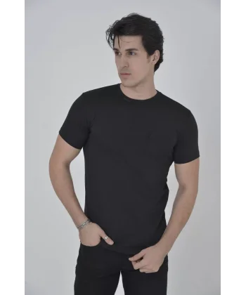 Erkek File Cepli Slim fit T-shirt - Siyah