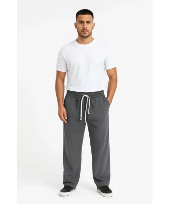 Erkek Fitilli Kadife Cepli Buggy Pantolon Oversize Rahat Kalıp - Füme