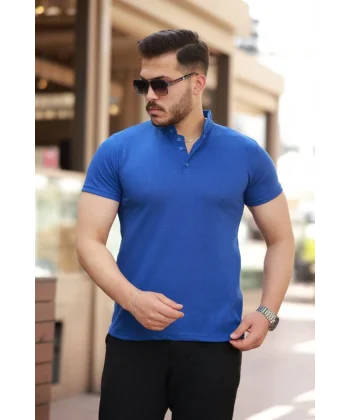 Erkek Hakim Yaka Dokuma Pamuklu Kumaş Kısa Kollu T-shirt