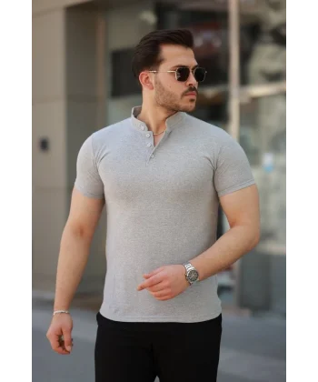 Erkek Hakim Yaka Dokuma Pamuklu Kumaş Kısa Kollu T-shirt