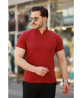 Erkek Hakim Yaka Dokuma Pamuklu Kumaş Kısa Kollu T-shirt