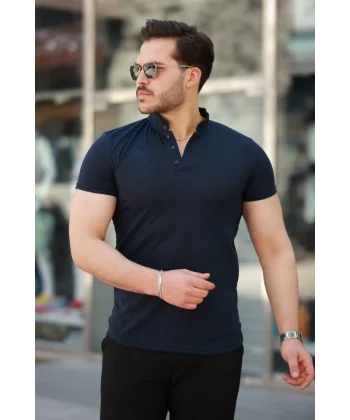 Erkek Hakim Yaka Dokuma Pamuklu Kumaş Kısa Kollu T-shirt