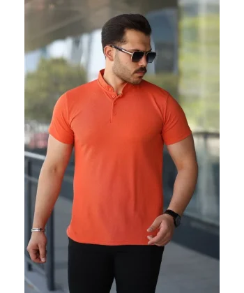 Erkek Hakim Yaka Dokuma Pamuklu Kumaş Kısa Kollu Tişört