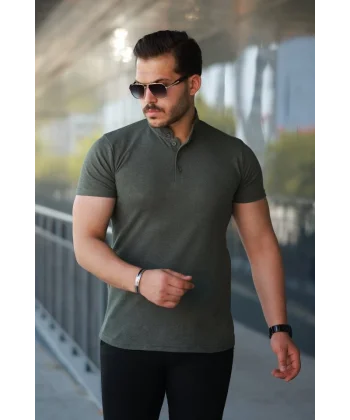 Erkek Hakim Yaka Dokuma Pamuklu Kumaş Kısa Kollu Tişört