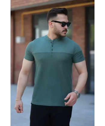 Erkek Hakim Yakalı Kısa Kollu Pamuklu T-shirt