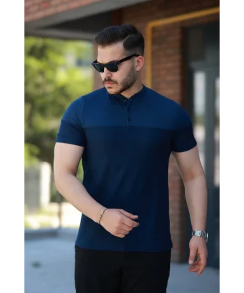 Erkek Hakim Yakalı Kısa Kollu Pamuklu T-shirt