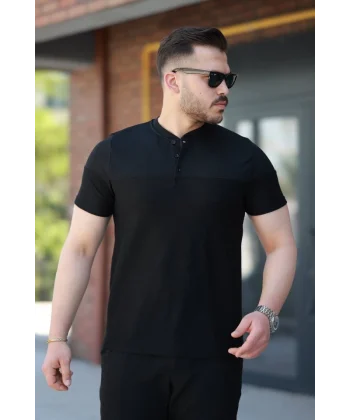 Erkek Hakim Yakalı Kısa Kollu Pamuklu T-shirt