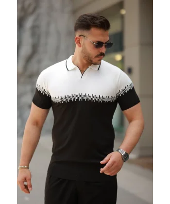 Erkek Hemşire Yaka çift Renk Kısa Kollu Tişört