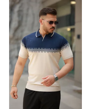 Erkek Hemşire Yaka çift Renk Kısa Kollu Tişört