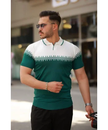 Erkek Hemşire Yaka çift Renk Kısa Kollu Tişört