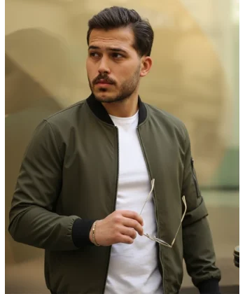 Erkek Içi Astarlı Fermuarlı Bomber Mont Ceket - Haki