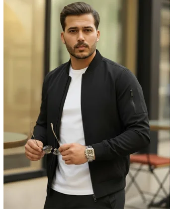 Erkek Içi Astarlı Fermuarlı Bomber Mont Ceket - Siyah