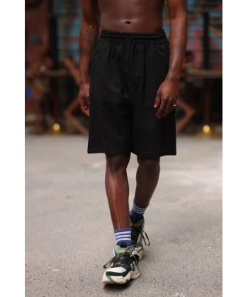 Erkek İki İplik Cepli Şort - Siyah