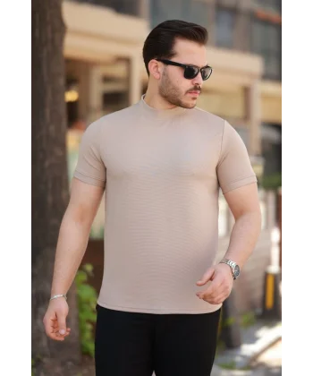 Erkek Ince çizgi Dokulu Kısa Kollu T-shirt