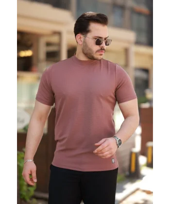 Erkek Ince çizgi Dokulu Kısa Kollu T-shirt
